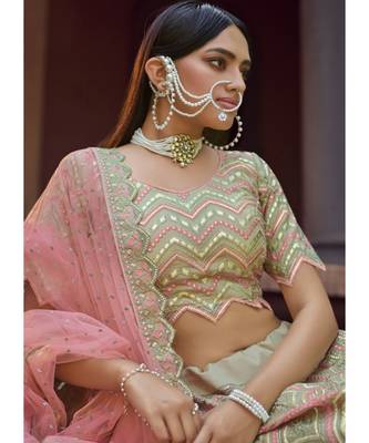Light Green Organza Embroidered N Stones Umbrella Lehenga Wedding Wear 4
