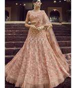 Peach Georgette Embroidered N Stones Umbrella Lehenga Wedding Wear