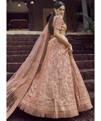 Peach Georgette Embroidered N Stones Umbrella Lehenga Wedding Wear 2