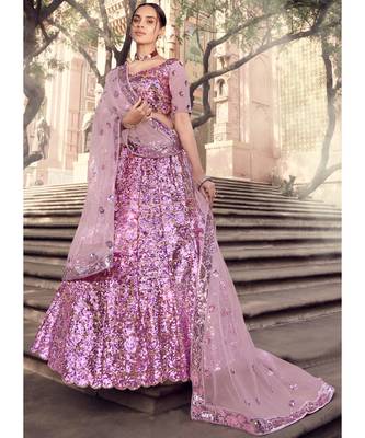 Pink Golden Sequence Lehenga Choli 1