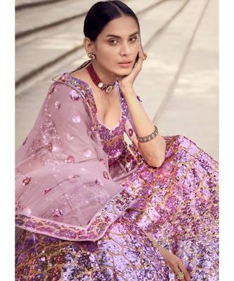 Pink Golden Sequence Lehenga Choli 2