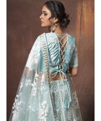 Baby Blue And White Floral Embroidered Lehenga Choli 4