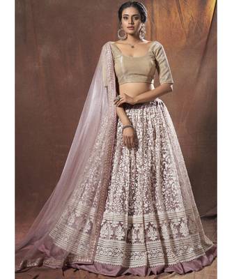 Purple And White Floral Embroidered Lehenga Choli 1