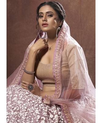 Purple And White Floral Embroidered Lehenga Choli 3
