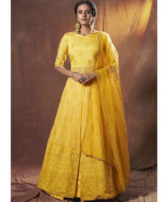 Yellow Floral Embroidered Anarkali Lehenga 1
