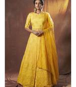 Yellow Floral Embroidered Anarkali Lehenga