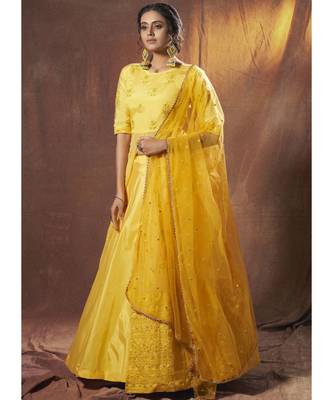 Yellow Floral Embroidered Anarkali Lehenga 2
