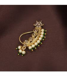 Traditional Ethnic Bridal Nose Ring Nath without piercing Encased with Pearl Stone for   Girls (NL45G)