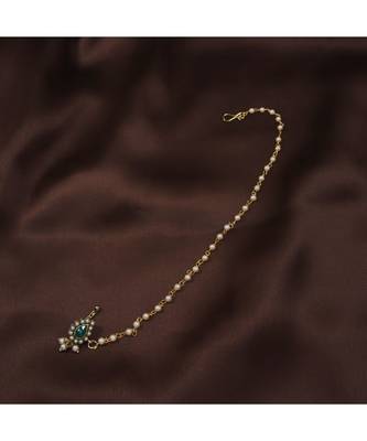 Traditional Ethnic Bridal Nose Ring Nath without piercing with Pearl Chain Encased with Pearl   1