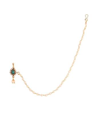 Traditional Ethnic Bridal Nose Ring Nath without piercing with Pearl Chain Encased with Pearl   2