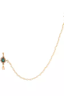 Traditional Ethnic Bridal Nose Ring Nath without piercing with Pearl Chain Encased with Pearl  