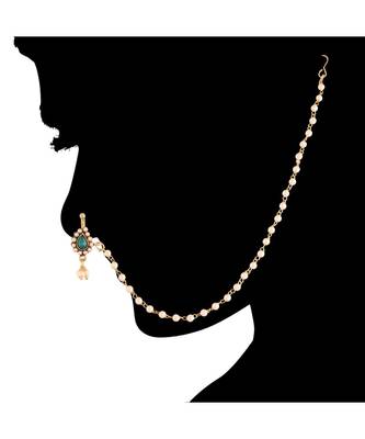 Traditional Ethnic Bridal Nose Ring Nath without piercing with Pearl Chain Encased with Pearl   3