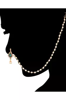 Traditional Ethnic Bridal Nose Ring Nath without piercing with Pearl Chain Encased with Pearl  