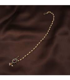 Gold Plated Traditional Ethnic Bridal Nose Ring Nath without piercing with Pearl Chain Encased with Pearl  