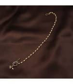 Gold Plated Traditional Ethnic Bridal Nose Ring Nath without piercing with Pearl Chain Encased with Pearl  
