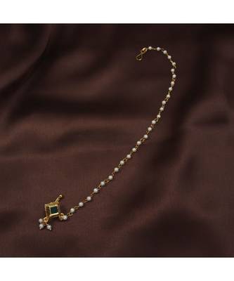 Traditional Ethnic Bridal Nose Ring Nath without piercing with Pearl Chain Encased with Pearl   1