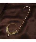 Traditional Ethnic Bridal Nose Ring Nath without piercing with Pearl Chain Encased with Pearl  
