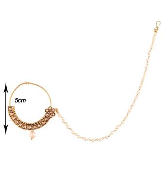 Traditional Ethnic Bridal Nose Ring Nath without piercing with Pearl Chain Encased with Pearl   4