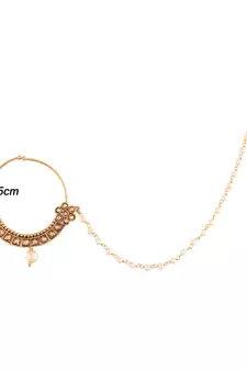 Traditional Ethnic Bridal Nose Ring Nath without piercing with Pearl Chain Encased with Pearl  