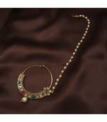Traditional Ethnic Bridal Nose Ring Nath without piercing with Pearl Chain Encased with Pearl  