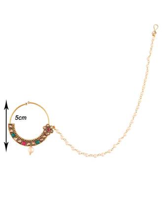 Traditional Ethnic Bridal Nose Ring Nath without piercing with Pearl Chain Encased with Pearl   4