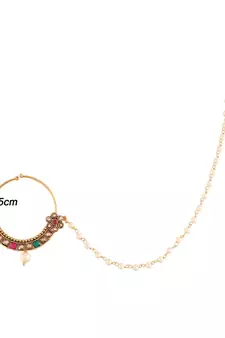 Traditional Ethnic Bridal Nose Ring Nath without piercing with Pearl Chain Encased with Pearl  