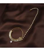 Traditional Ethnic Bridal Nose Ring Nath without piercing with Pearl Chain Encased with Pearl  