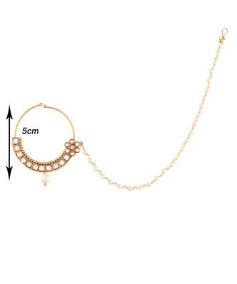 Traditional Ethnic Bridal Nose Ring Nath without piercing with Pearl Chain Encased with Pearl   4