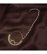 Traditional Ethnic Bridal Nose Ring Nath without piercing with Pearl Chain Encased with Pearl  (NL38G)