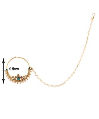 Traditional Ethnic Bridal Nose Ring Nath without piercing with Pearl Chain Encased with Pearl  (NL38G) 4