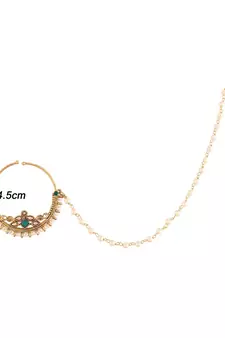 Traditional Ethnic Bridal Nose Ring Nath without piercing with Pearl Chain Encased with Pearl  (NL38G)