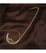 Traditional Ethnic Bridal Nose Ring Nath without piercing with Pearl Chain Encased with Pearl  