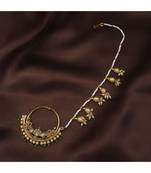 Traditional Ethnic Bridal Nose Ring Nath without piercing with Pearl Chain Encased with Pearl  