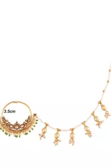 Traditional Ethnic Bridal Nose Ring Nath without piercing with Pearl Chain Encased with Pearl  
