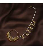 Traditional Ethnic Bridal Nose Ring Nath without piercing with Pearl Chain Encased with Pearl  (NL39R)