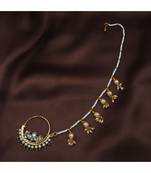 Traditional Ethnic Bridal Nose Ring Nath without piercing with Pearl Chain Encased with Pearl  