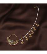 Traditional Ethnic Bridal Nose Ring Nath without piercing with Pearl Chain Encased with Pearl  