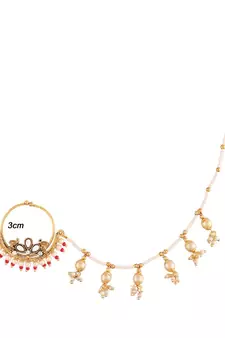 Traditional Ethnic Bridal Nose Ring Nath without piercing with Pearl Chain Encased with Pearl  