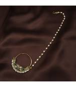 Traditional Ethnic Bridal Nose Ring Nath without piercing with Pearl Chain Encased with Pearl  (NL41G)