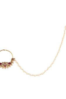 Traditional Ethnic Bridal Nose Ring Nath without piercing with Pearl Chain Encased with Pearl  (NL41Q)