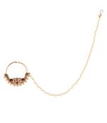 Traditional Ethnic Bridal Nose Ring Nath without piercing with Pearl Chain Encased with Pearl  (NL41Q)