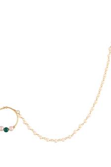 Traditional Ethnic Bridal Nose Ring Nath without piercing with Pearl Chain Encased with Pearl  (NL43G)