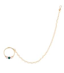 Traditional Ethnic Bridal Nose Ring Nath without piercing with Pearl Chain Encased with Pearl  (NL43G)