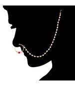 Traditional Ethnic Bridal Nose Ring Nath without piercing with Pearl Chain Encased with Pearl  