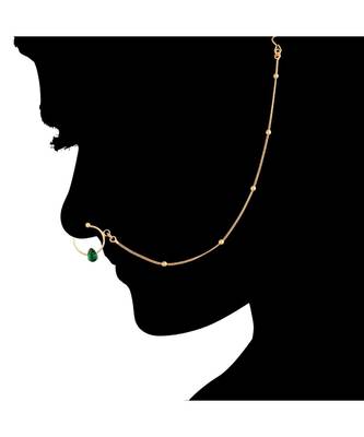 Traditional Ethnic Bridal Nose Ring Nath without piercing with Chain Encased with Pearl   2
