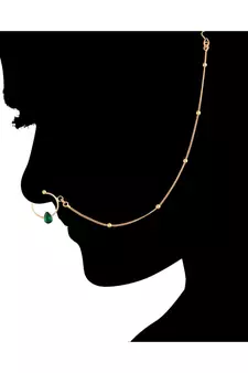Traditional Ethnic Bridal Nose Ring Nath without piercing with Chain Encased with Pearl  