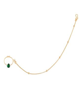 Traditional Ethnic Bridal Nose Ring Nath without piercing with Chain Encased with Pearl   3