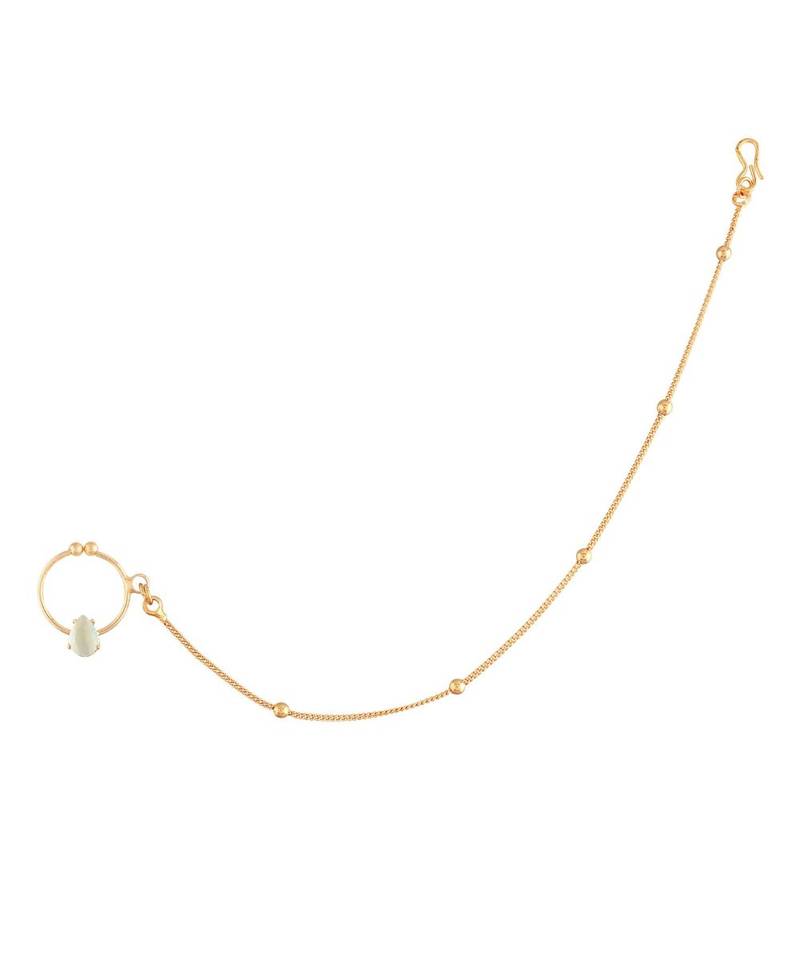 Traditional Ethnic Bridal Nose Ring Nath without piercing with Pearl Chain Encased with  