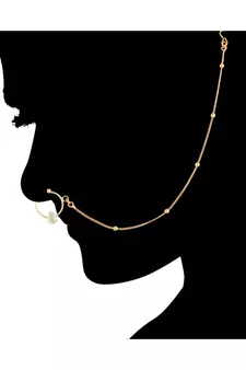 Traditional Ethnic Bridal Nose Ring Nath without piercing with Pearl Chain Encased with  