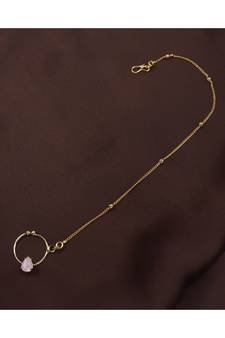 Traditional Ethnic Bridal Nose Ring Nath without piercing with Chain Encased with Pearl  (NL44Pi)